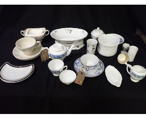 A SMALL GROUP OF MIXED PORCELAIN including a Coalport teapot, Revelry pattern, and a Limoges cup and saucer (a lot)