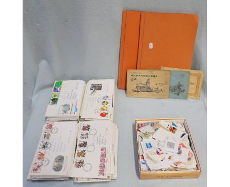 A COLLECTION OF STAMPS AND FIRST DAY COVERS including three cigarette card albums including a quantity of wartime banknotes