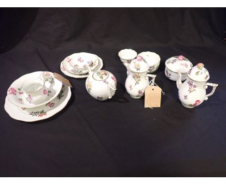 A SMALL COLLECTION OF HEREND PORCELAIN including two small coffee pots, a teapot and a lidded sugar bowl (a lot)