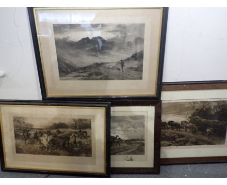 HERBERT DICKSEE (1862-1942) 'THE CREST OF THE HILL' etching , signed, 43cm high x 67cm wide, together with another three engr