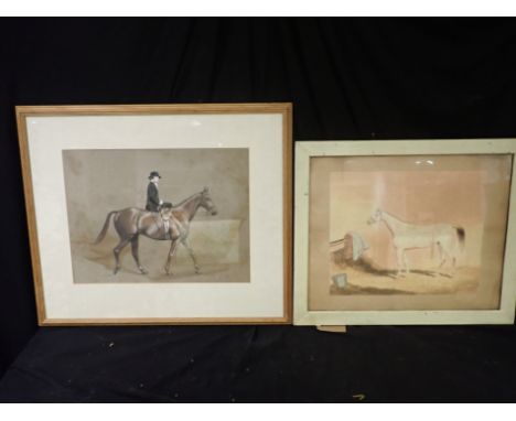 A PORTRAIT OF HORSE AND RIDER IN SIDE-SADDLE watercolour, signed lower right, 31cm x 42cm, together with another similar (2)