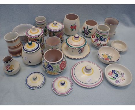 A COLLECTION OF POOLE POTTERY ITEMS including odd lids