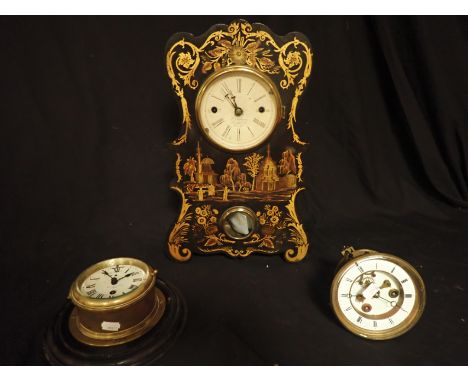 A BRASS SHIPS CLOCK, a mantel clock and a clock movement (3)