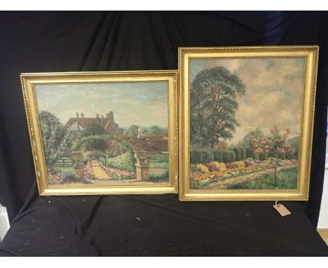 CHRISTOPHER WILLIAM STRANGE, TWO SIMILAR GARDEN LANDSCAPES the portrait example 59cm x 49cm (2)