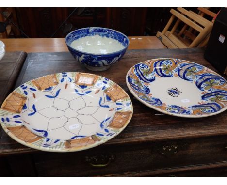 TWO 19th CENTURY EUROPEAN DELFTWARE DISHES with a European tin-glazed blue and white bowl