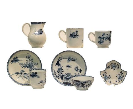 A collection of 18th century English blue and white porcelain, mainly Philip Christians Liverpool, including a leaf moulded p