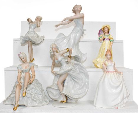 A Royal Worcester figure 'Monday's Child is Fairer Face', Lawton China figure 'Muriel', three Nao figures, other continental 