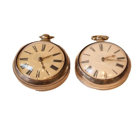 Two silver pair cased verge pocket watches, signed E Lawrence, Louth, both cases with Birmingham hallmark for 1842, and anoth