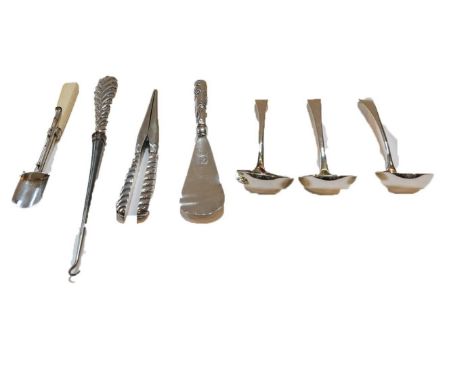 A Collection of Assorted Silver, including: a silver and ivory cheese scoop, by Samuel Pemberton, Birmingham; three George II