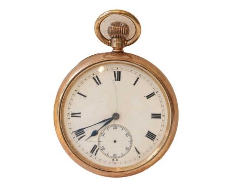 A 9 carat gold open faced pocket watch, case with Birmingham hallmark for 1921, 50mm wideCondition report: The balance does n