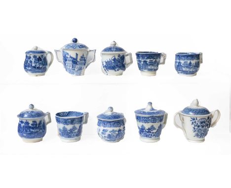 A good collection of early 19th century English pearlware, mainly custard cups, some with covers, a small barrel formed cream
