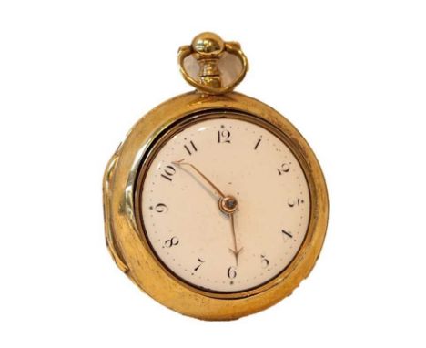 A gilt metal pair cased verge pocket watch, signed Heny Williams, Lancarvan, circa 1780, chain fusee verge movement signed an