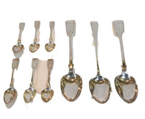 A collection of George IV and Victorian Scottish Silver flatware, Fiddle pattern, some engraved with an initial, comprising: 