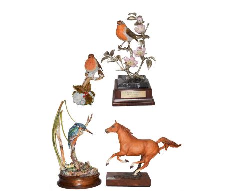 Albany Fine China, limited edition 'Arab Stallion'; together with five various bird models including the Franklin Mint fine p