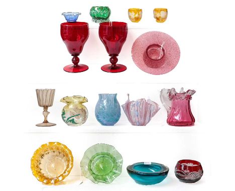 A quantity of Victorian and Continental coloured glassware, including cranberry glass, a pair of ruby rummers, Venetian latti