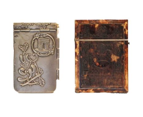 A Victorian Pressed Tortoiseshell Card-Case, oblong and pressed with architectural motifs, 10.5cm high; together with: a Fren