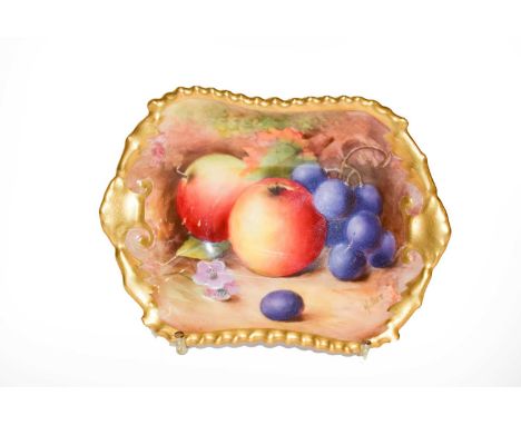 A Royal Worcester small dish painted with apples and grapes, signed W. Bee, puce mark, diameter 11cm Condition report: Good c