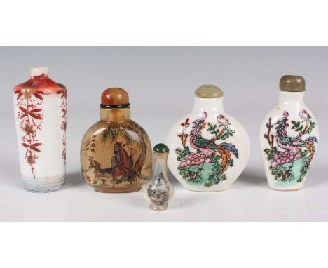 A Chinese inside-painted glass snuff bottle, 20th century, of rounded form, painted with figural scenes against a gilt ground