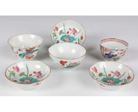 A small group of Chinese famille rose export porcelain teaware, 18th century and later, comprising a teabowl, painted with pr