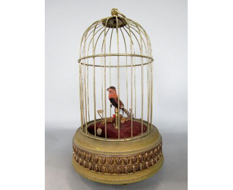 German Automaton singing bird in cage, 25cm high (af)