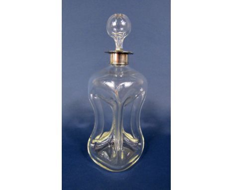 Edwardian silver collared waisted glass decanter, the collar maker MC Birmingham 1907, 31 cm high (collar AF)