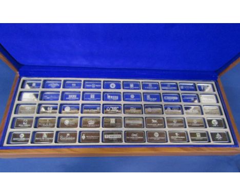 The First International Bank Ingot Collection, teak case containing fifty leading bank of the world ingots, with original pap