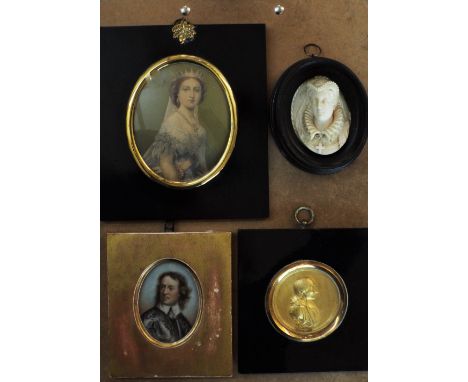 19th century miniature watercolour portrait of oval form showing a bust length study of Oliver Cromwell, unsigned, 6.5cm max 