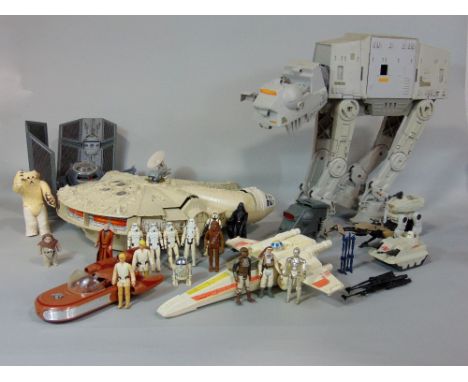 Vintage Star Wars toys including AT-AT Walker, Millennium Falcon, 16 figures and further land and space vehicles