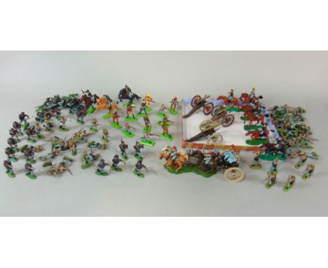 Britains model American civil war toy soldiers, with swords, rifles or bugles, etc, approx 75 in all, together with a four ho