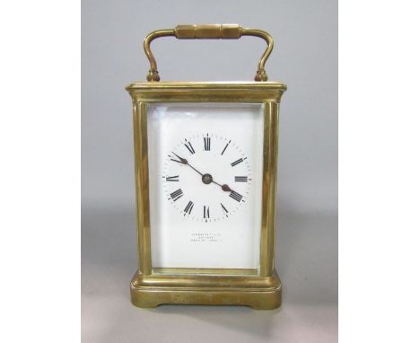 Hamilton &amp; Co brass cased carriage clock, with cornice case, open escapement and striking on gong, 12cm high