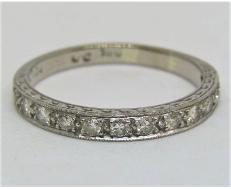 Diamond half eternity ring with millegrain setting, in 18ct white gold, size N, 2.7g