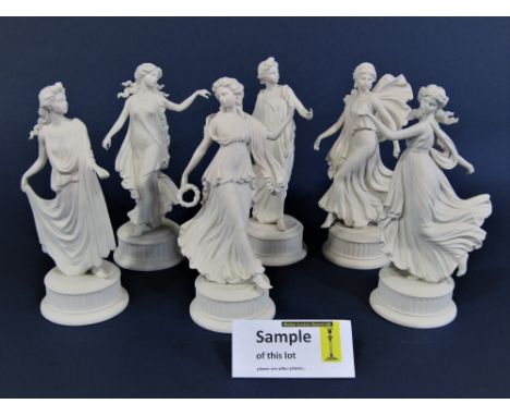 A set of six Wedgwood limited edition parian type figures from the Dancing Hours collection, together with a further set of s