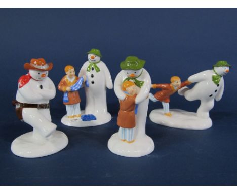 A collection of four Coalport snowmen figures The Gift, The Adventure Begins, The Hug, and Cowboy Jig (boxed) (4)