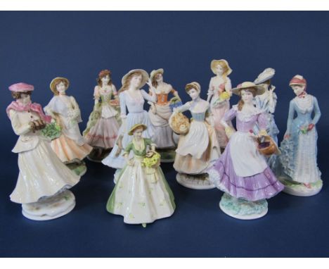 A collection of Royal Worcester figures of female characters including a set of four figures from the Four Seasons collection