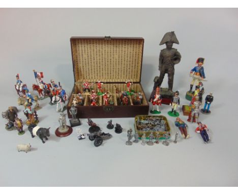 Mixed collection of model toy soldiers, mounted figures, farm animals including Britains die cast toys, plastic Starlux toys,