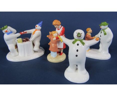 A collection of four Coalport Snowmen figures Pulling A Cracker, The Wrong Nose, Hug For Mum and How Do You Do? (all boxed) (
