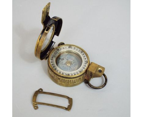 Military compass, the brass casework enclosing an opalescent dial