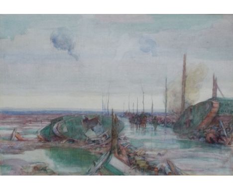 Alfred J Billinghurst (British 1880-1963) Ammunition Carriers, St Julien, Ypres, 1917, watercolour, signed and inscribed, tog