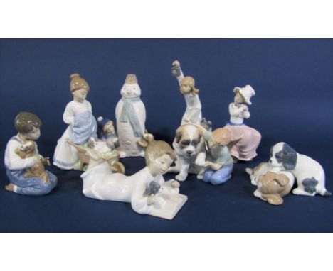 A collection of seven Nao figure groups all showing children with their pets, together with a further Nao figure group of a p