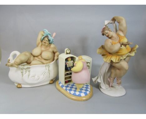 Two Italian ceramic figures of voluptuous ladies from the Wonderful World series comprising a dancer and a woman in a bath tu
