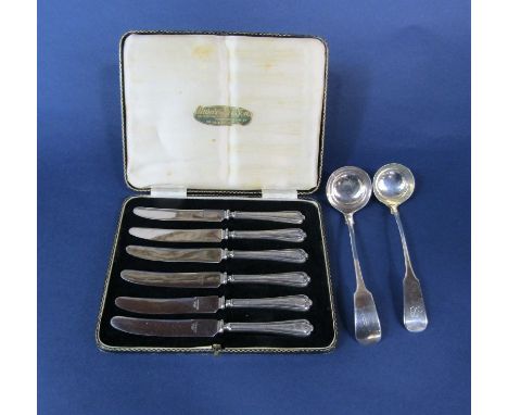 Regency Scottish silver fiddle pattern sauce ladle, maker John Scott, Glasgow 1821; together with a further silver plated sau