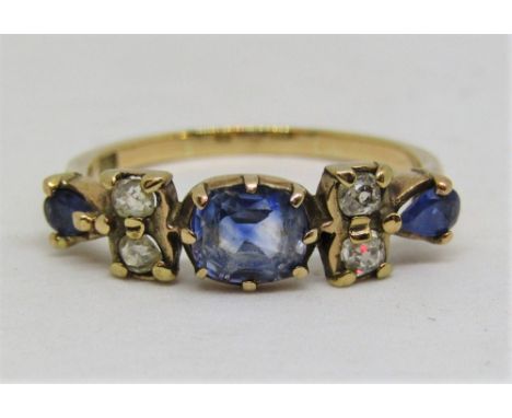 9ct Georgian style blue topaz and diamond ring, size S, 2.8g 