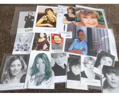 Collectables - Celebrity Autographs x34 inc Kerry Katona, Prunella Scales, Kirsty Young etc -vgc - varying sizes b/w - colour