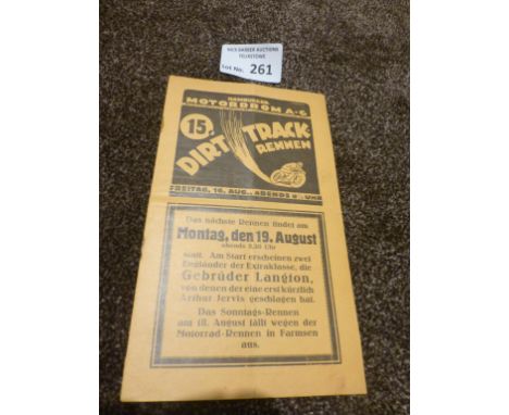 Speedway : Hamburg - Germany open meeting 16/08/1929 - includes flyer for 18/08 event - includes several UK &amp; other well 