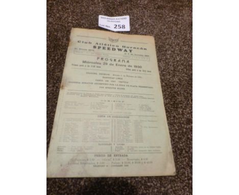 Speedway : Huracan - Argentina - rare programme 8 page card full of well known riders 29 January 1930 r/staples - super rare 