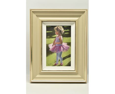 SHERREE VALENTINE DAINES (BRITISH 1959) 'PRETTY IN PINK', a signed limited edition print depicting a small child wearing a ba