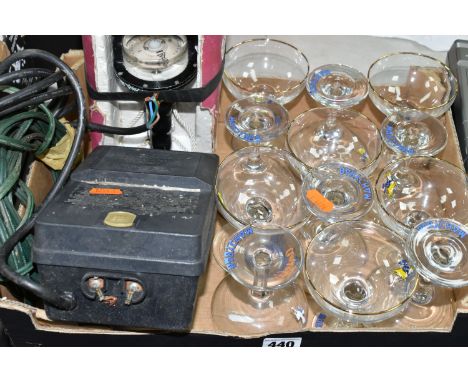 ONE TRAY OF BABYCHAM GLASSES, twelve glasses to include one early 1960's 'white fawn' hexagonal stem glass with the Ansell's 