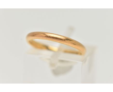 A POLISHED 22CT GOLD BAND RING, approximate band width 1.9mm, hallmarked 22ct Birmingham, ring size I 1/2, approximate gross 