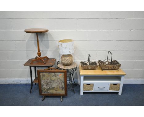 A SELECTION OF OCCASIONAL FURNITURE, to include a modern coffee table, with two wicker drawers flanking a central drawer, a m