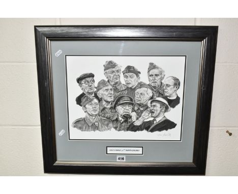 A LIMITED EDITION STEVE LILLY PRINT: BRITISH COMEDY ACTS PORTRAIT, glazed and framed, Dad's Army 50th Anniversary, 6/350, pen